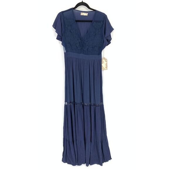 B.O.G Women's Size S Dress All You Need Is Love Floral Lace Maxi Navy Blue NWT - Picture 1 of 6